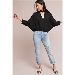 ANTHROPOLOGIE Maeve Surplice Hi-Neck Cutout Blouse